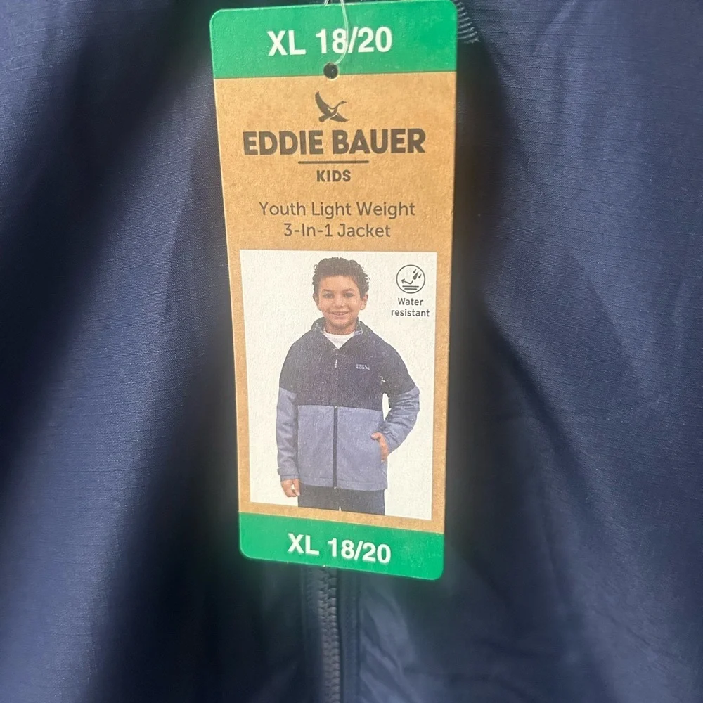 NWT Eddie Bauer Kids Navy and Light Blue Raincoat 3-in-1 Lightweight Jacket